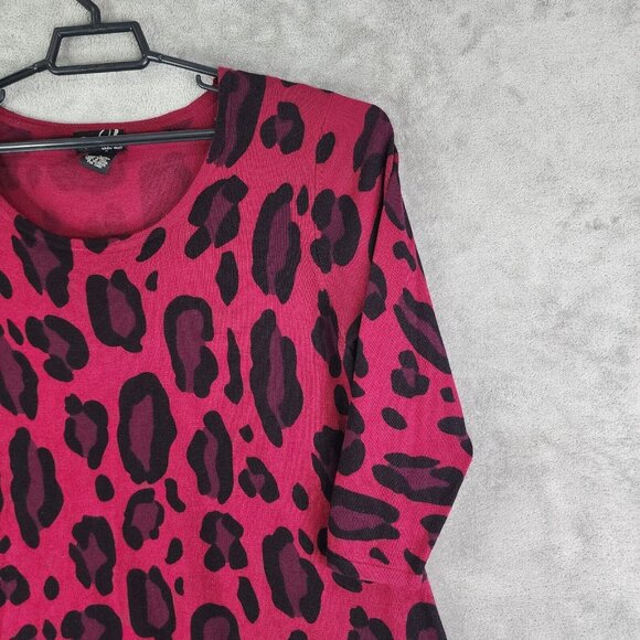 Womens Questions by Say What Pink & Black Tunic Top Shirt Cheeta Animal Print L - Picture 4 of 10